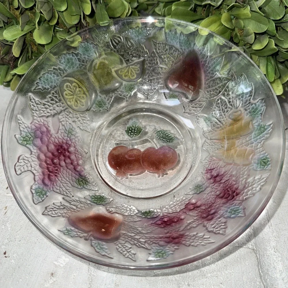 Firna Clear Embossed Multi-Colored Fruit Vegetable‎ Design Glass Bowl